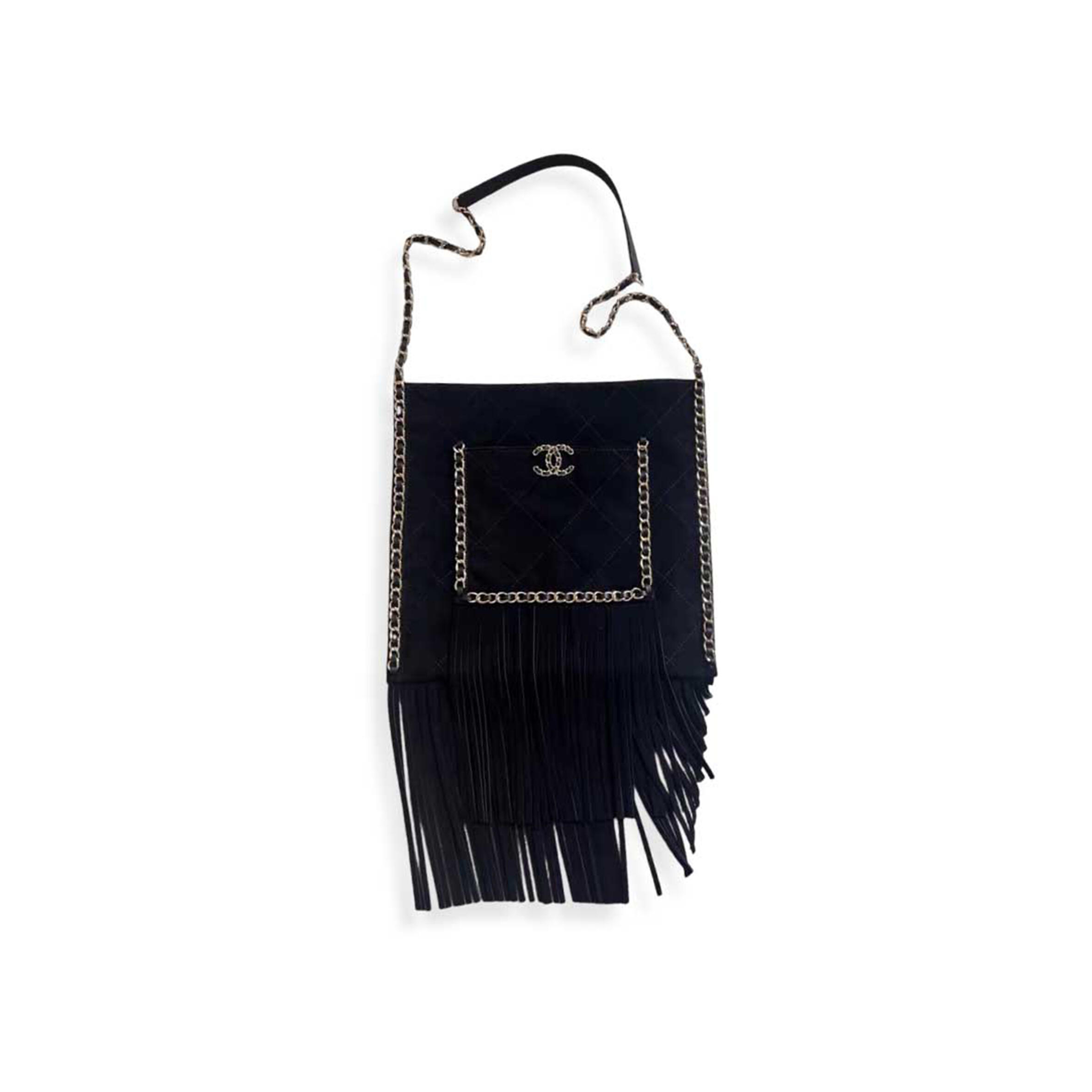 Ch**el black small fringe shopping bag (30cm)